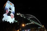 Image of Pope projected onto Sydney Harbour Bridge