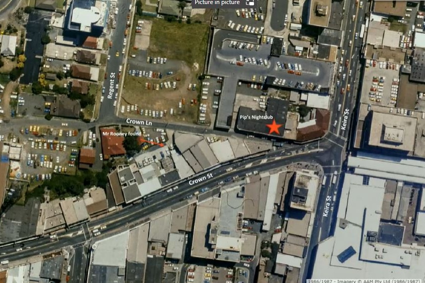 Aerial view of streets and buildings in Wollongong.