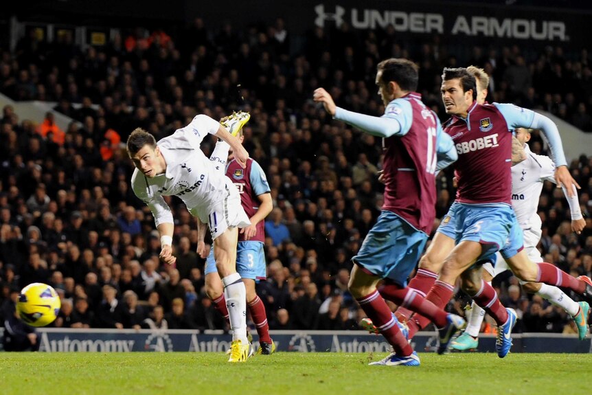 Gareth Bale scores for Spurs in their 3-1 win over West Ham.