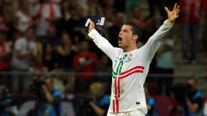 Cristiano Ronaldo celebrates the win over Czech Republic at Euro 2012.