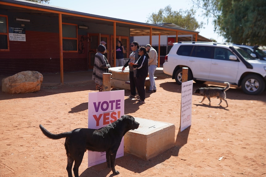 People outside a polling place