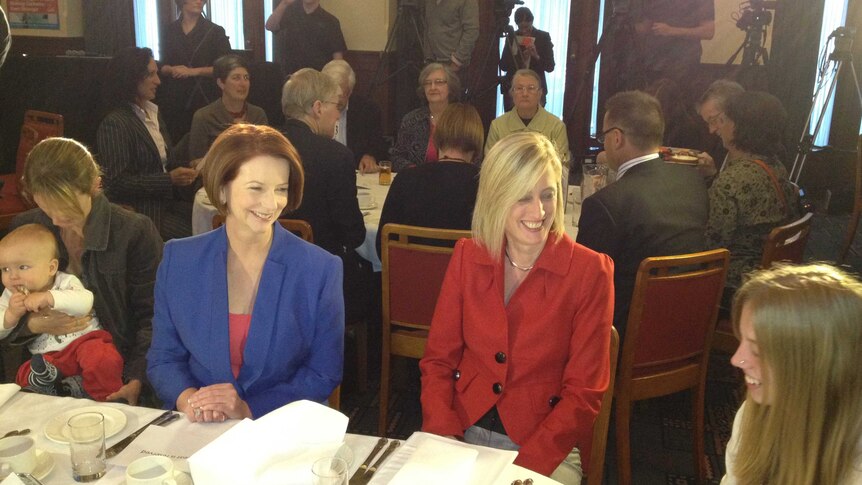 Julia Gillard and Katy Gallagher attend a breakfast at Old Parliament House.