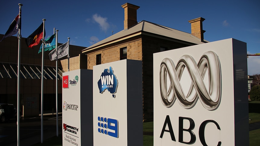Exterior of Hobart offices of ABC, WIN News, Nine.