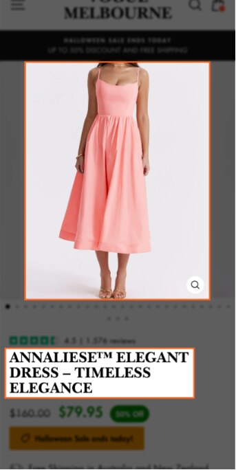 Mobile view of a shopping website called Vogue Melbourne. A 50% off halloween sale is highlighted