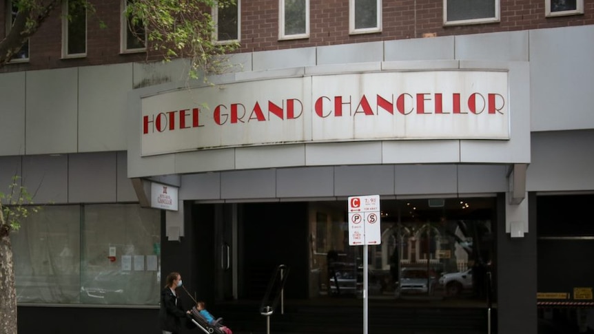 The entrance to the Hotel Grand Chancellor, photographed from outside.