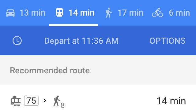 Melbourne public transport on Google maps app