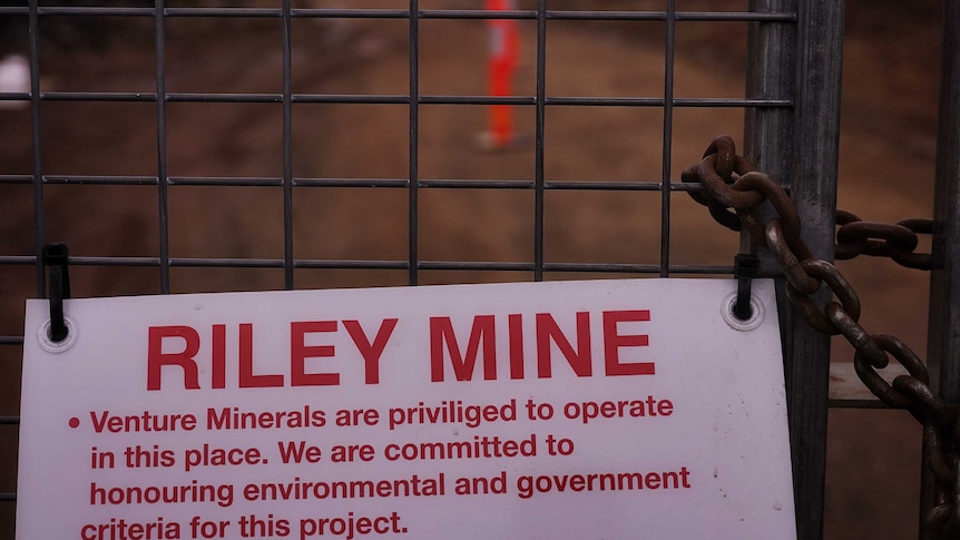 A locked gate at the Riley iron ore mine near Tullah, Tasmania