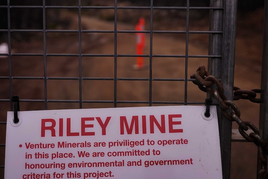 A locked gate at the Riley iron ore mine near Tullah, Tasmania