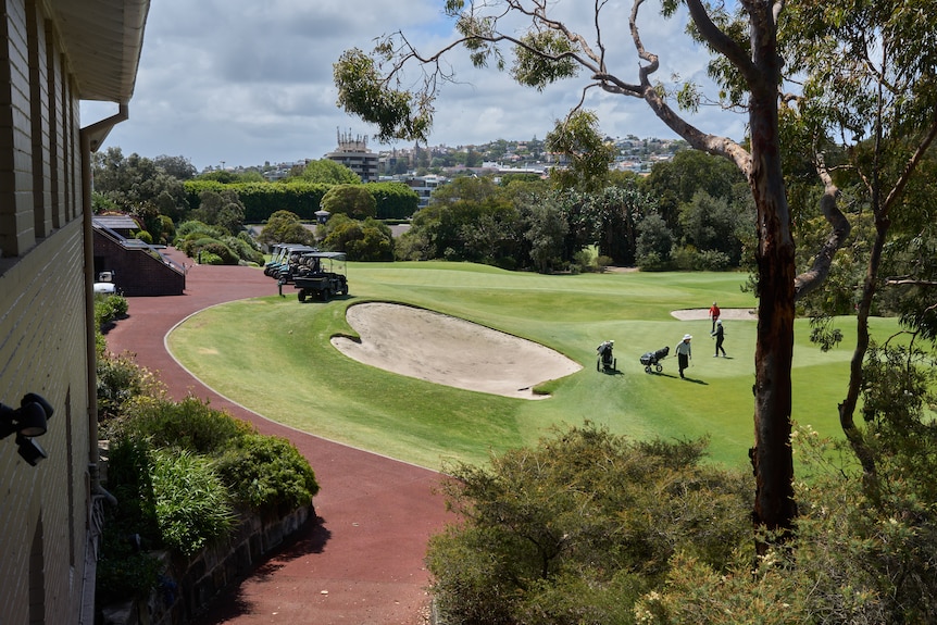 A golfer plays at the Royal Sydney Golf Course in Rose Bay
