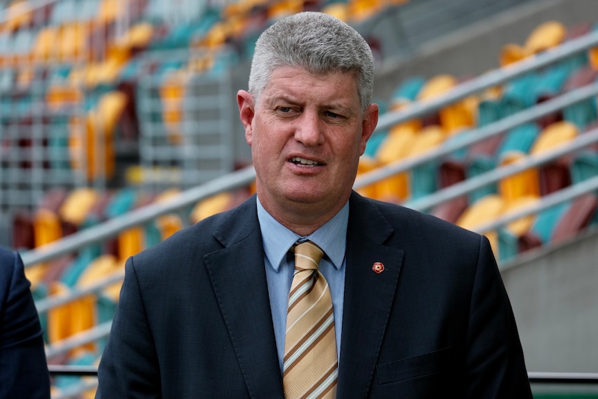 Stirling Hinchliffe speaks at a media conference in Brisbane.