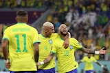 Neymar celebrates after scoring during the round of 16 against South Korea
