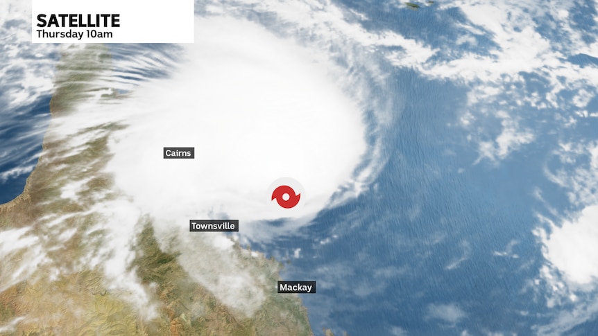 Satellite map of Cyclone Kirrily bearing down on north Queensland.