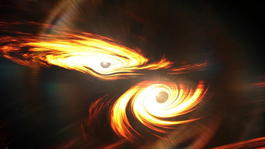 Artist's impression of two black holes colliding
