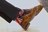A pair of socks showing the Union Jack.