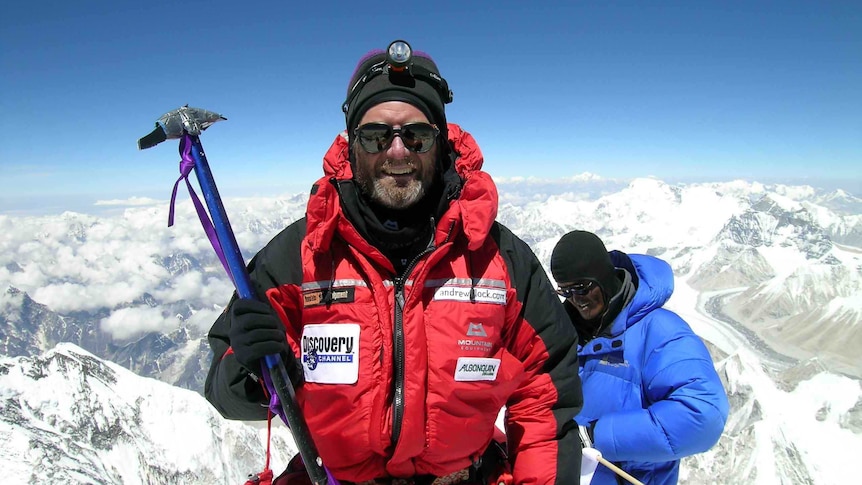 Andrew Lock at the summit of Mount Everest