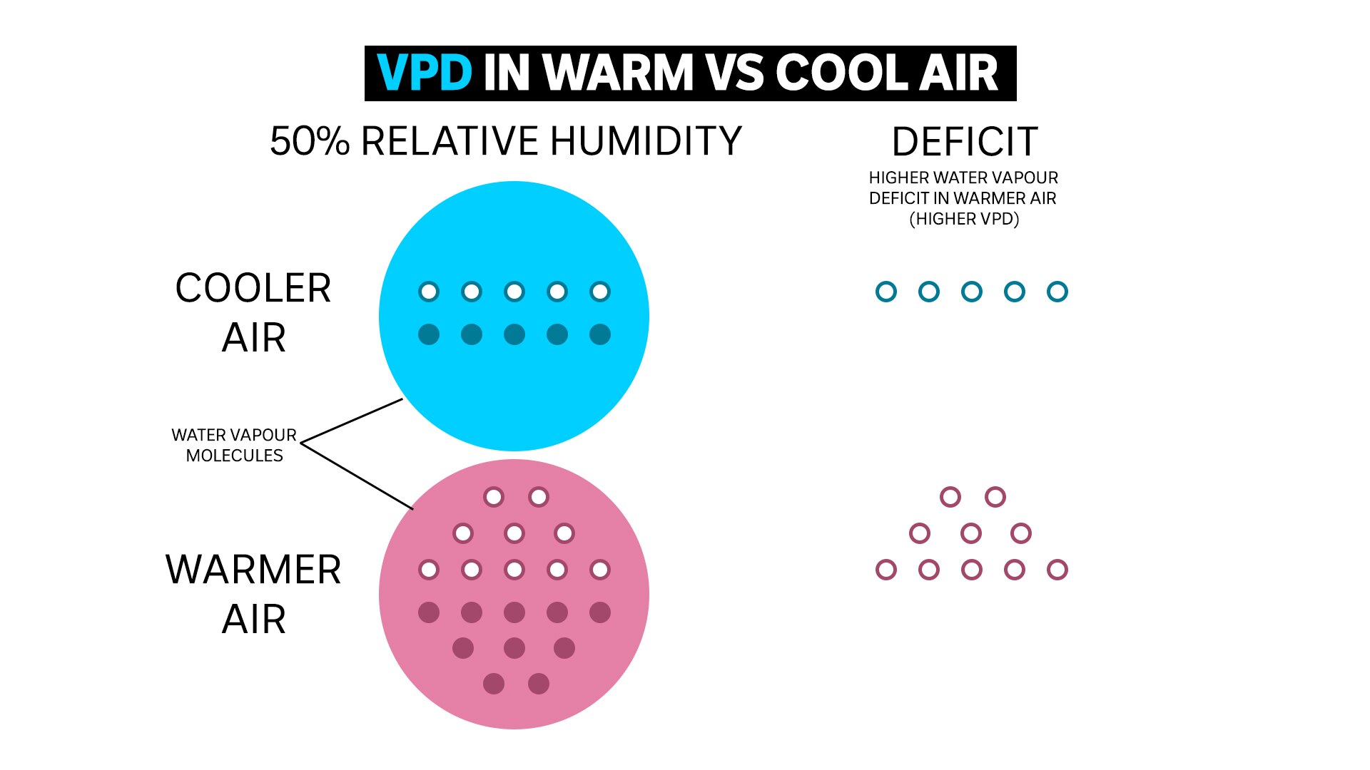 Graphic showing VPD in warm versus cool air