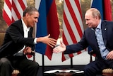 Barack Obama and Vladimir Putin meeting at the G8.