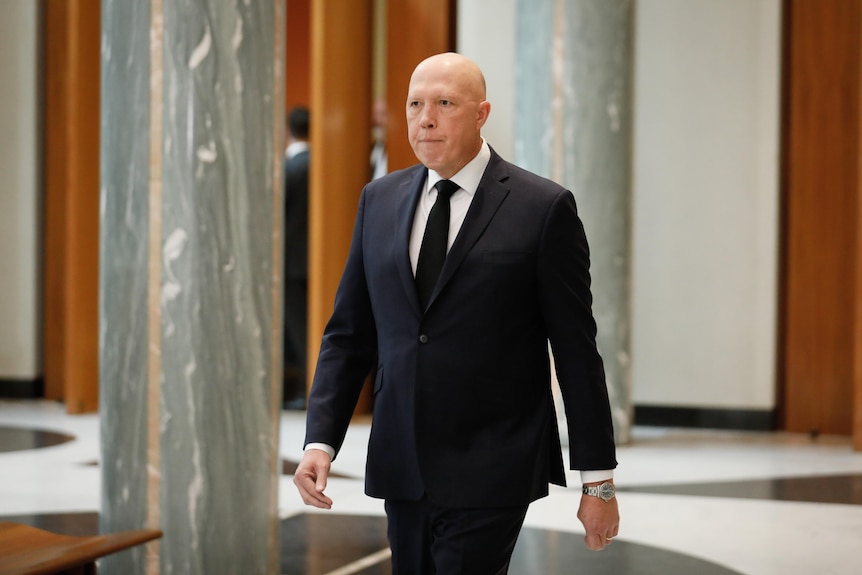 Opposition Leader Peter Dutton walking into Queen's memorial service in parliament house