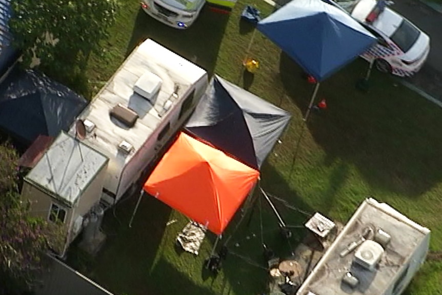 Caravan park from above where man was fatally shot by police officers