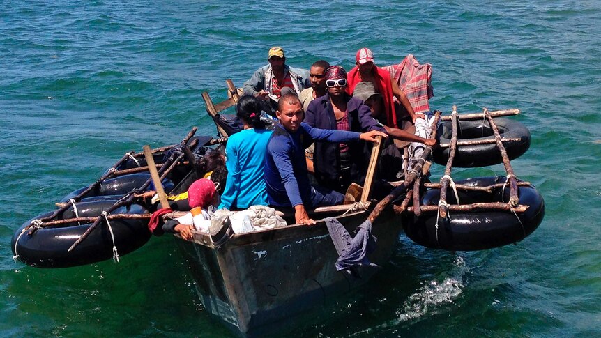 Cuban migrants on homemade boat