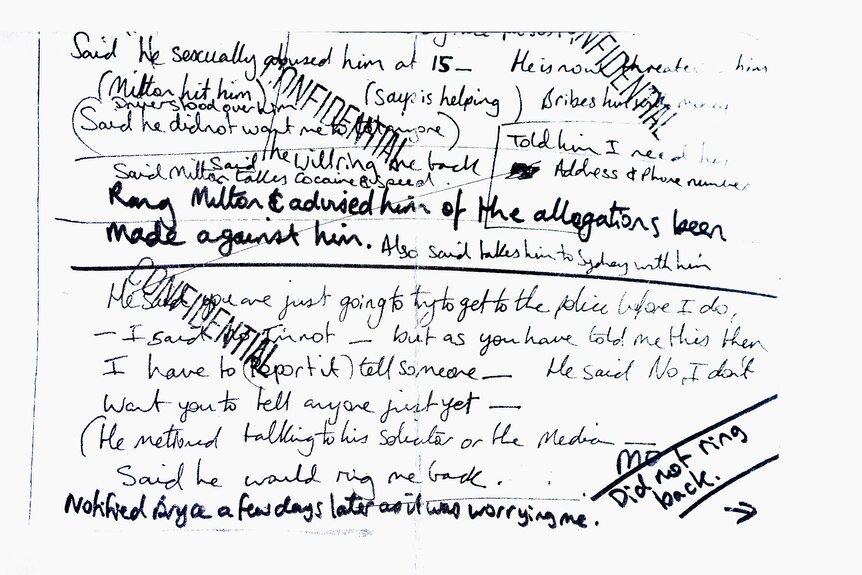 cursive handwriting across a page that reads notified bryce a few days later and various other lines