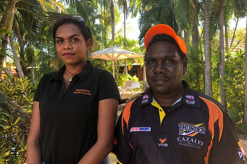 Two Arnhem land community health workers stand together.
