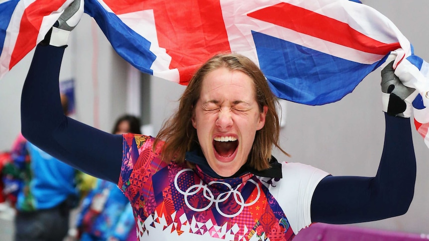 Yarnold celebrates after winning skeleton gold