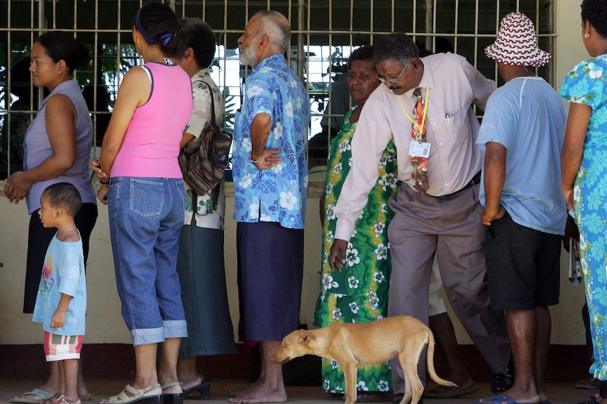 People lining up to vote in Fiji.