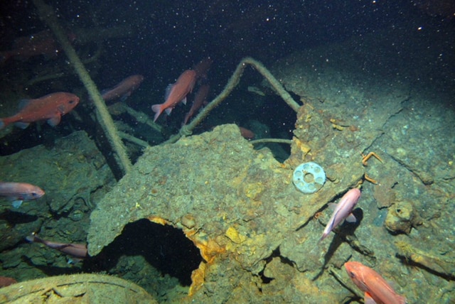 A hunk of metal underwater