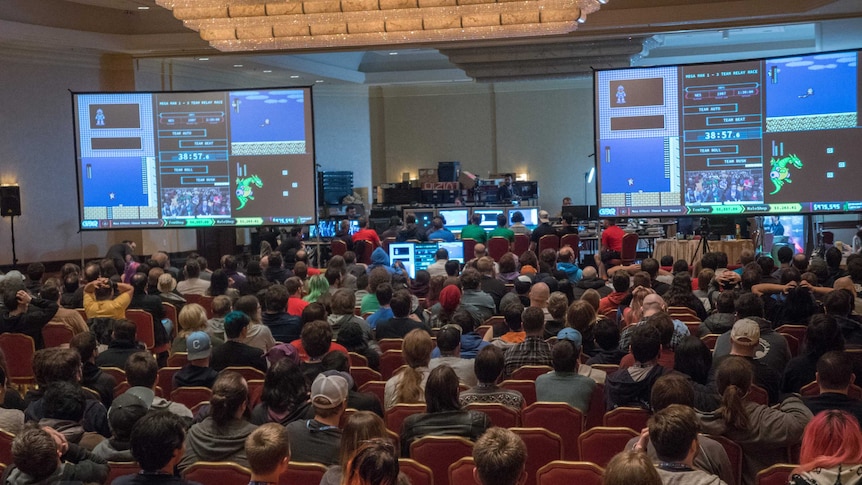 The crowd watches the action at the Awesome Games Done Quick 2018 event