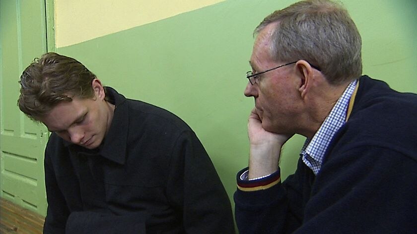 Dr Simon Palfreeman speaks with his son Jock, who has been found guilty of murder in Bulgaria