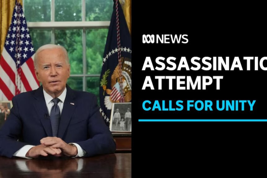 Assassination Attempt, Calls for Unity: Joe Biden seated in the Oval Office delivering a national televised address.