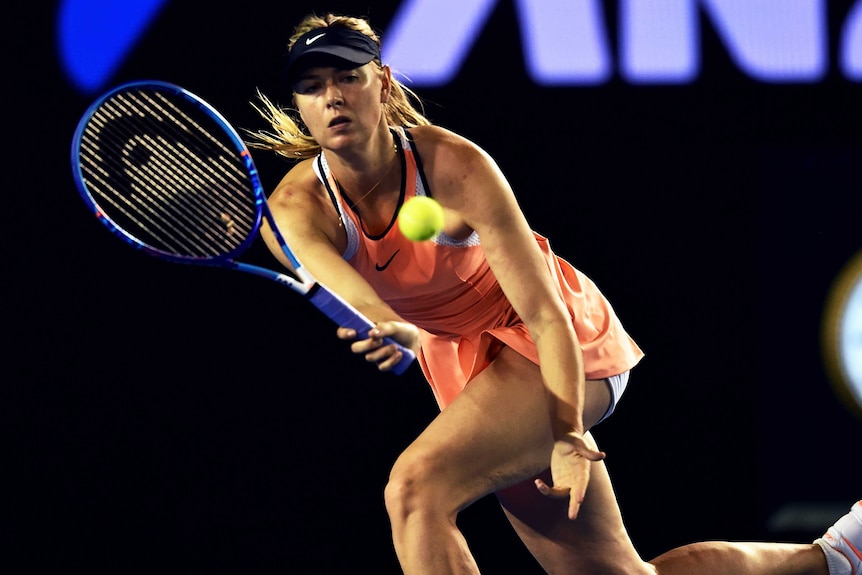 Maria Sharapova plays a shot against Lauren Davis at the Australian Open.