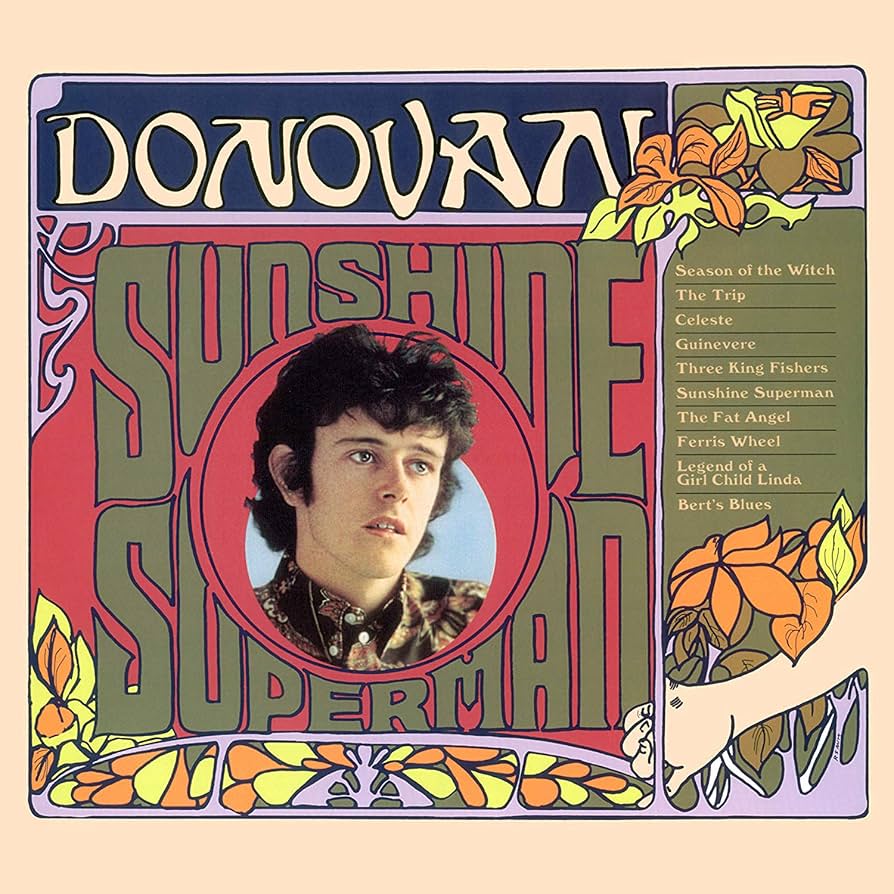 A picture of Donovan's head surrounded by words and flowers