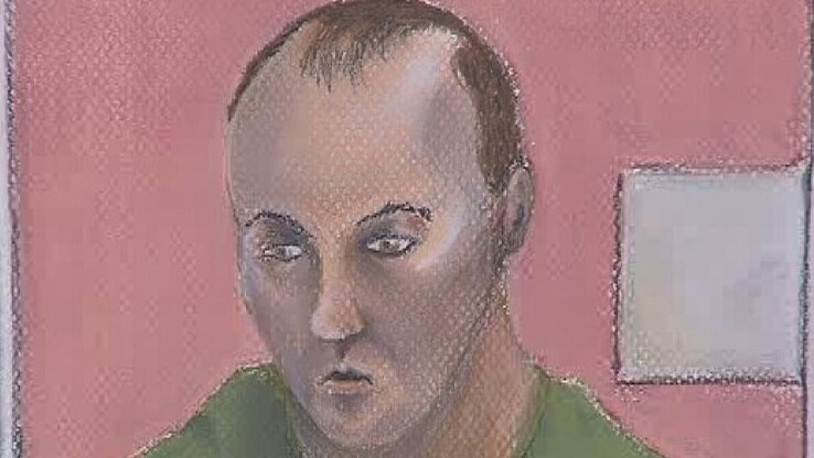 Court sketch of Douglas Jackway, who appeared in court via video link. Tues Feb 25, 2014