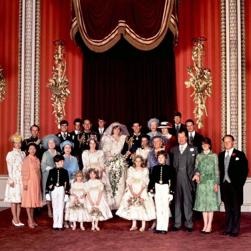 Official family portrait on wedding day of Prince Charles and Lady Diana, the Princess of Wales.