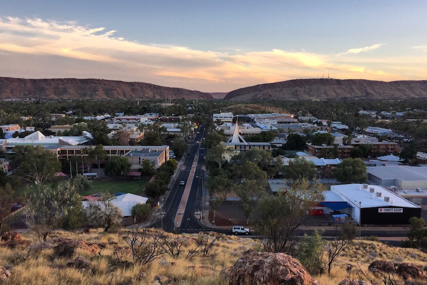Looking down from Anzac Hill across the Alice Springs downtown area.