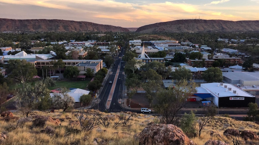 Looking down from Anzac Hill across the Alice Springs downtown area.
