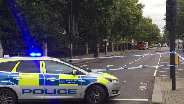 A police car near London's Natural History Museum after an incident police have described as a collision.