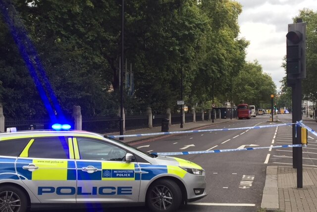 A police car near London's Natural History Museum after an incident police have described as a collision.