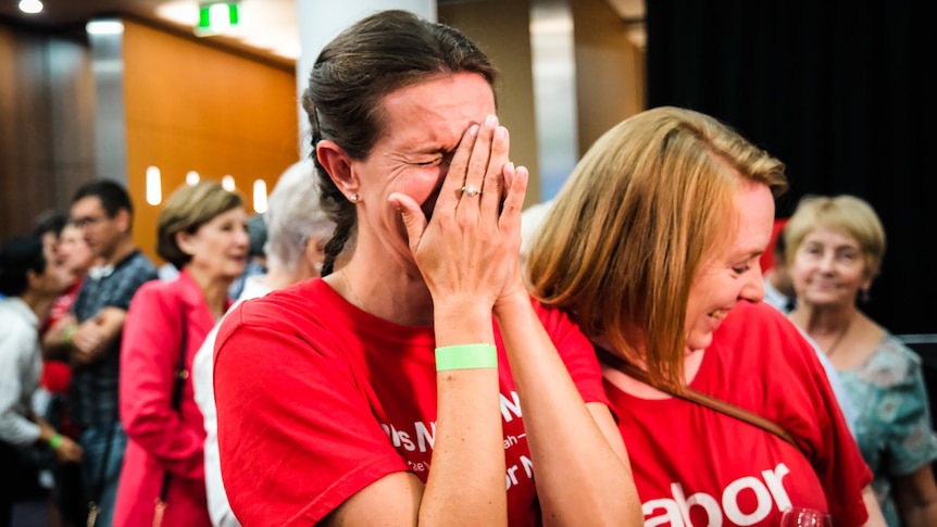 Upper House Labor member cries at Labor HQ by Harriet Tatham