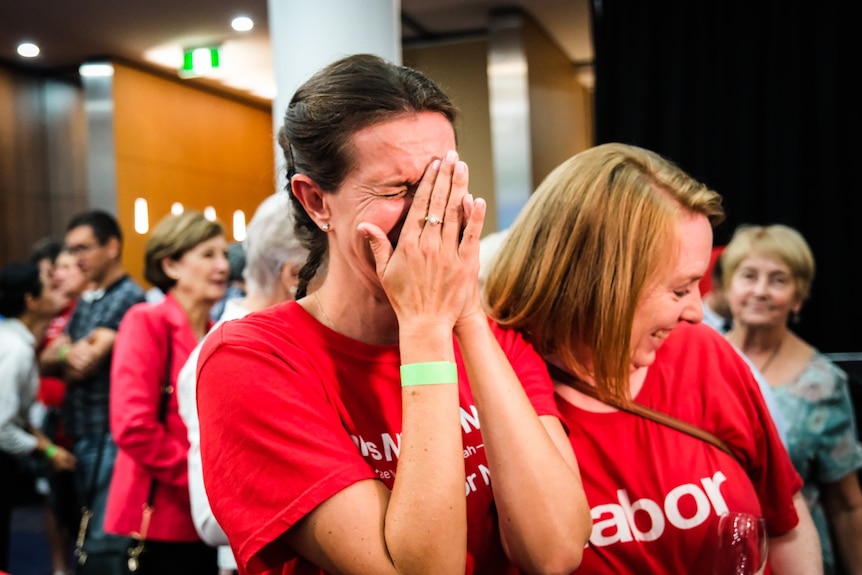 Upper House Labor member cries at Labor HQ by Harriet Tatham