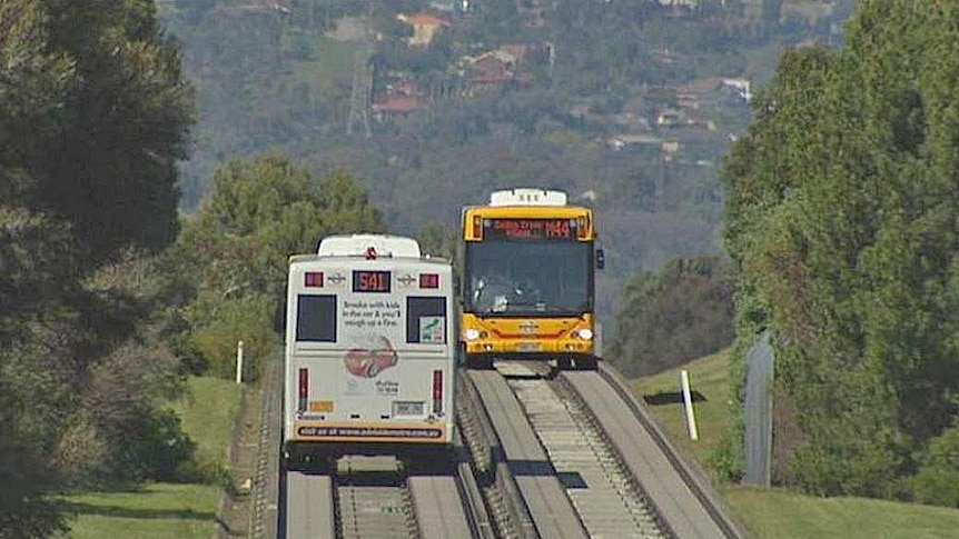 O-Bahn buses on track