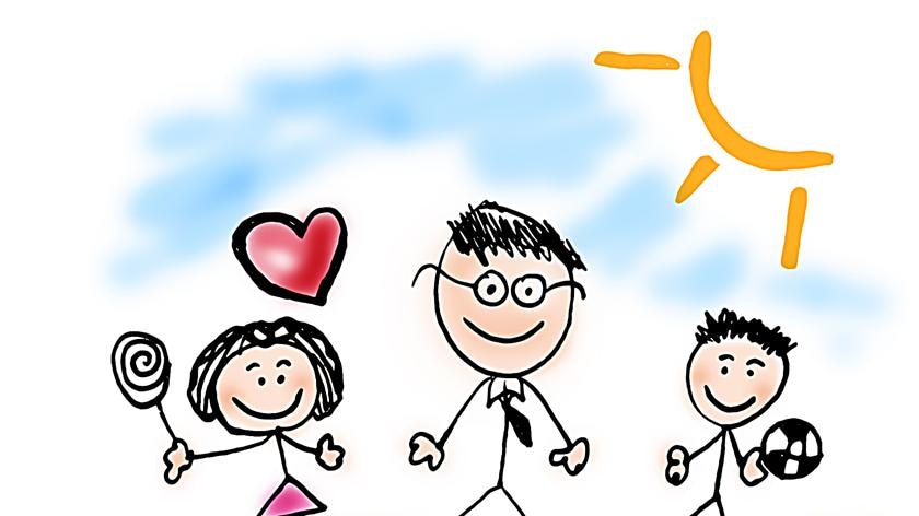 Cartoon image of father with his children