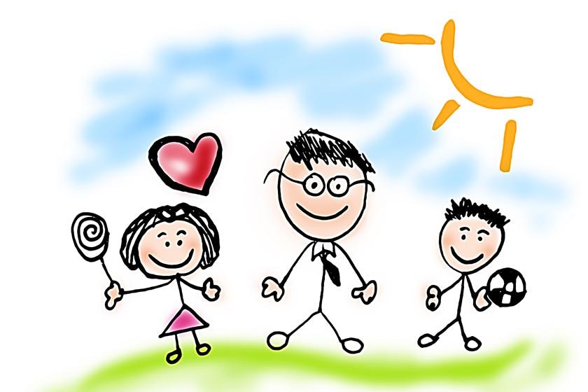 Cartoon image of father with his children