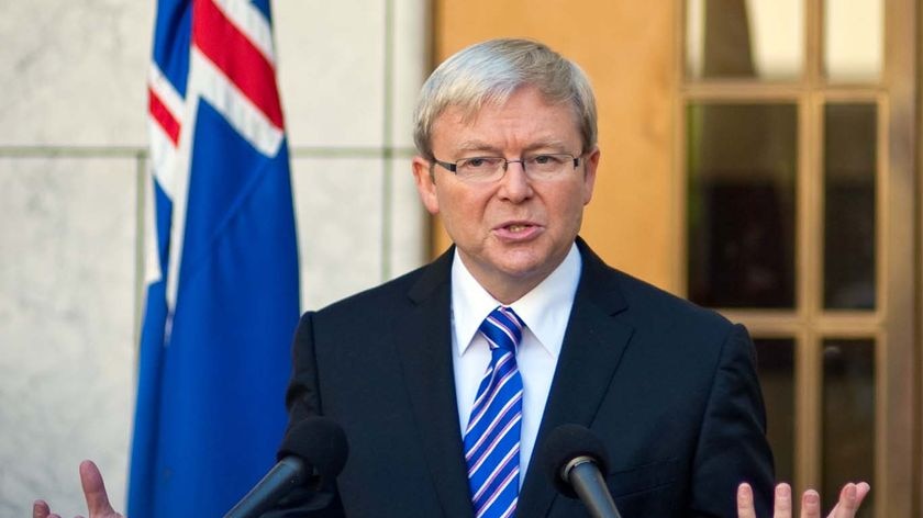 Prime Minister Kevin Rudd has been accused of releasing bad announcements while the Melbourne Storm story broke.