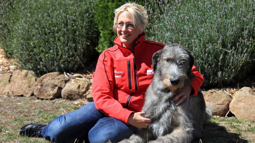 Errol the Irish wolfhound with Kristy Pearcey