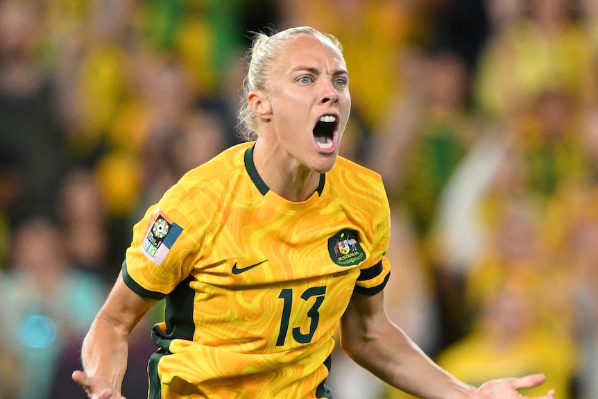 A close up of Tameka shouting on the pitch.