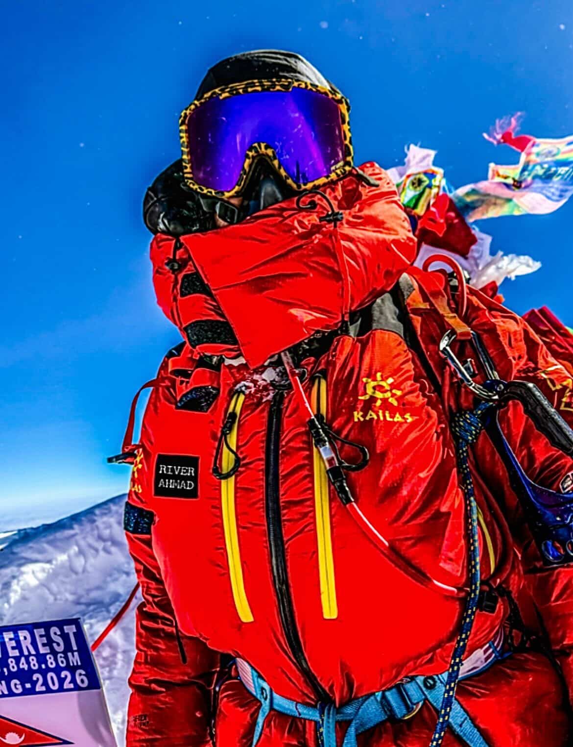River Ahmad in climbing gear at the Everest summit