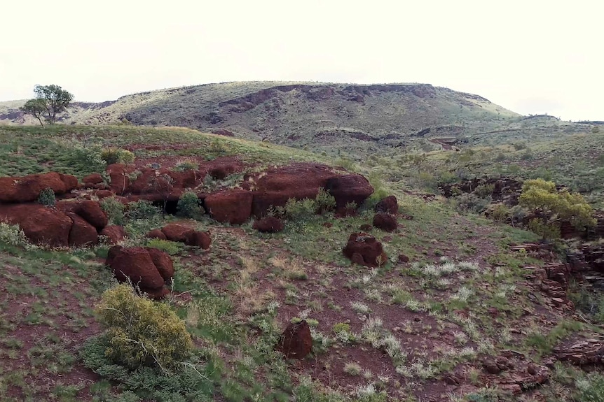 Rocks and green hills in the Pilbara region